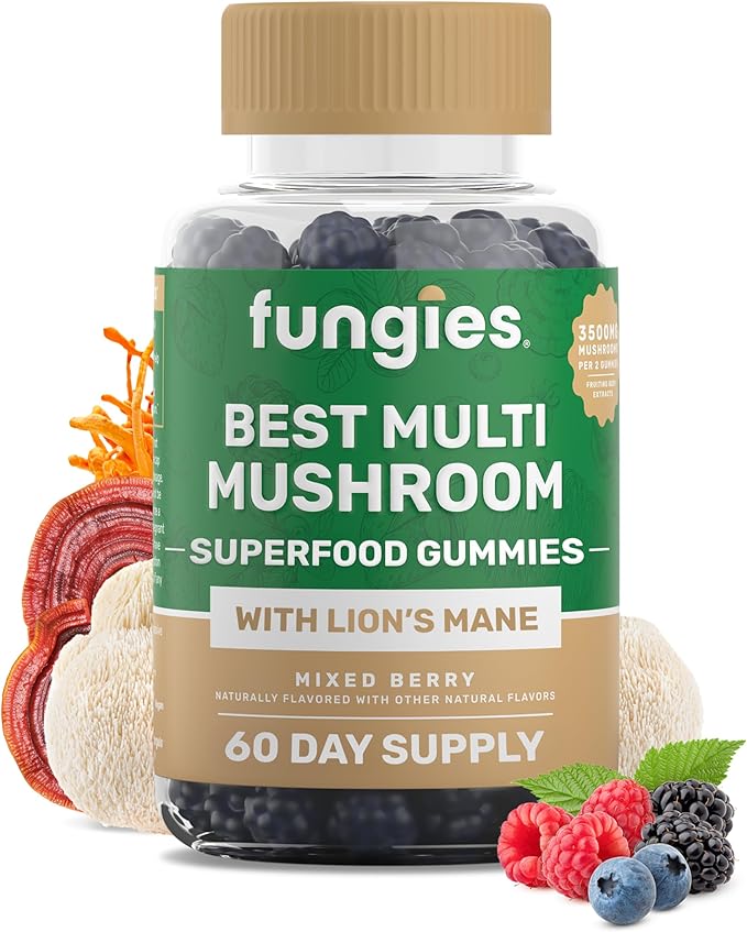 Fungies Multi Mushroom Gummies for Men & Women - Mushroom Supplement Includes Lion’s Mane, Cordyceps, Reishi, Chaga, Shiitake, Maitake & Turkey Tail - Gelatin-Free, Gluten-Free & Vegan Gummy Vitamins