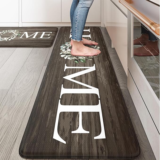 KIMODE Anti Fatigue Kitchen Mat 2PCS,Non-Skid Waterproof Kitchen Rugs,Farmhouse Kitchen Mat for Floor,Cushioned Comfort Foam Standing Mat for Home,Laundry,Office,Sink,Desk
