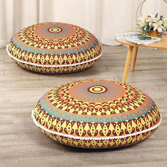 32 inches Meditation Floor Cushion for Adults, 2 Pack Round Large Thick Floor Pillow, Memory Foam Filling, Yellow