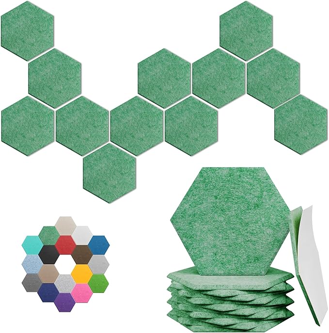 Hexagonal Acoustic Panels-12 Pack High-Density Sound Absorbing Panels 12"X10"X0.4" for Enhanced Noise Reduction, DIY Design, Idea for Studios, Offices, and Home Theaters(Forest Green)