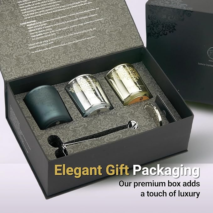 Luxury Scented Candles Gift Set – 3 Crystal Soy & Beeswax Aromatherapy Candle with Snuffer Lid & Wick Trimmer,7oz/each | Floral & Citrus Scents, Candle for Women, candles for home Scented & Relaxation