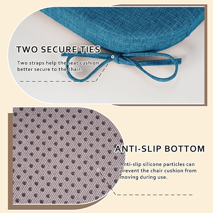 ELFJOY Chair Cushions for Dining Chairs Kitchen Chair Cushions U Shape Non Slip Chair Pads Set of 4 Seat Cushions with Ties Indoor 16.7" x 16" Blue