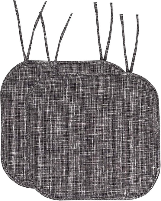 Sweet Home Collection Chair Cushion Memory Foam Pads with Ties Honeycomb Pattern Slip Non Skid Rubber Back Rounded Square 16" x 16" Seat Cover, 2 Pack, Aria Gray/Black 6 pack