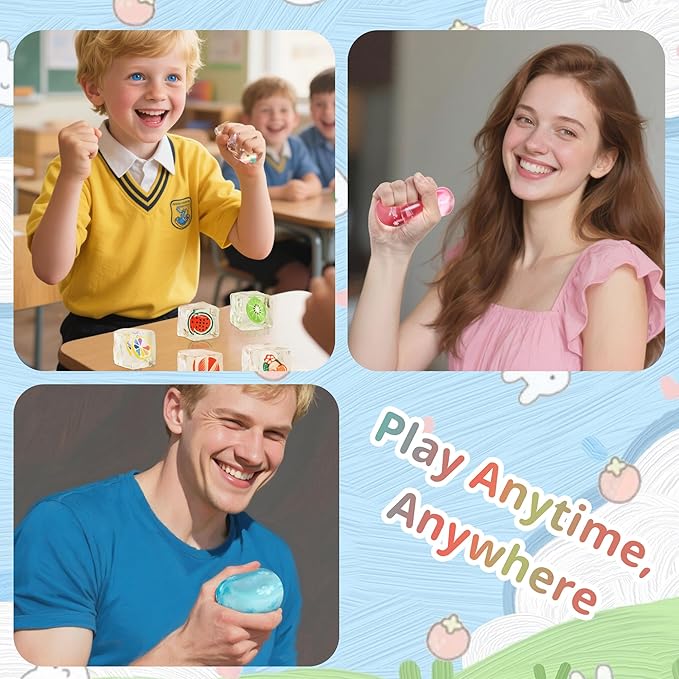 Jongdari Ice Cube Squishy Stress Cubes Balls Fidget Toys with Snowflakes Inside, Slow Rise Anxiety Relief Sensory Squeeze Toy Birthday Gifts Party Favors for Kids & Adults - 3pcs, Medium Size