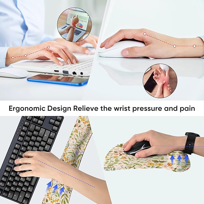 RICHEN Mouse Pad and Keyboard Wrist Rest, 3-in-1 Computer Mousepad and Coaster Set, Non-Slip Keyboard Wrist Rest and Mouse Pad Set Ergonomic Design (FKMWR-59)