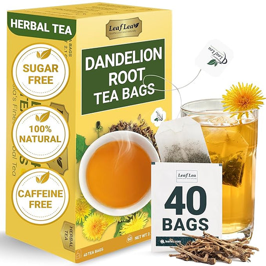 LeafLea 40 Dandelion Root Tea Bags, Dandelion Tea Supports Wellness and a Balanced Lifestyle, 100% Natural & Pure Dandelion Root, Vegan, No Sugar, Caffeine-Free
