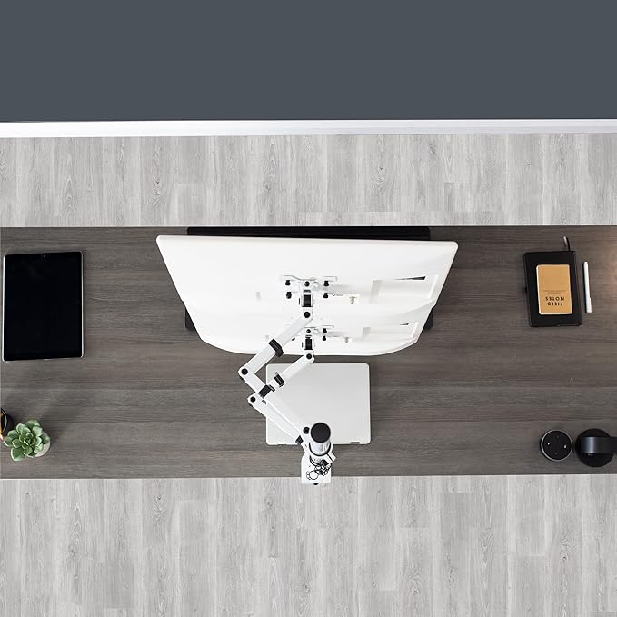 VIVO Extra Tall Vertically Stacked Dual Monitor Desk Mount Stand with 39 inch Stand-up Pole, Fully Adjustable Extended Arms, Fits 2 Screens up to 27 inches, White, STAND-V012TW