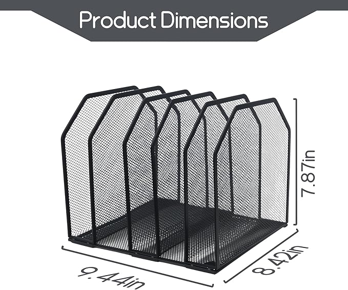 Adjustable Desk File Organizer,Detachable Office Folder Organizer,Compact Vertical Desk File Holder,Wrought Iron Paint,Suitable for Home, School, Office Classrooms (Black - 5 grids)