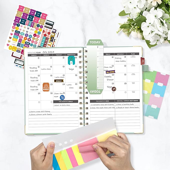 Ospelelf Planner Undated Mini Daily Spiral Binding Weekly Monthly Hardcover Planners with Stickers 12 Months Productivity Aesthetic Journey Booklet Size Green Leaf