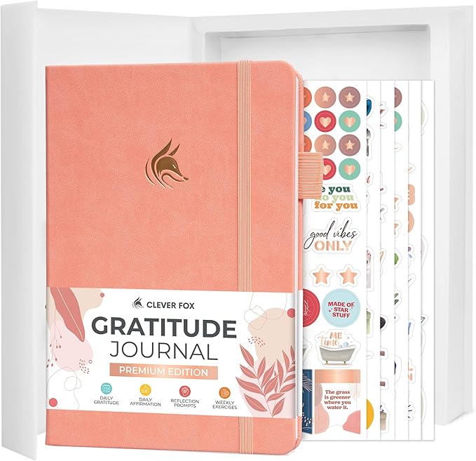 Clever Fox Gratitude Journal Premium - Happiness, Positivity & Affirmation Journal – Inspirational Daily Notebook, 6 Months (Peach Pink)