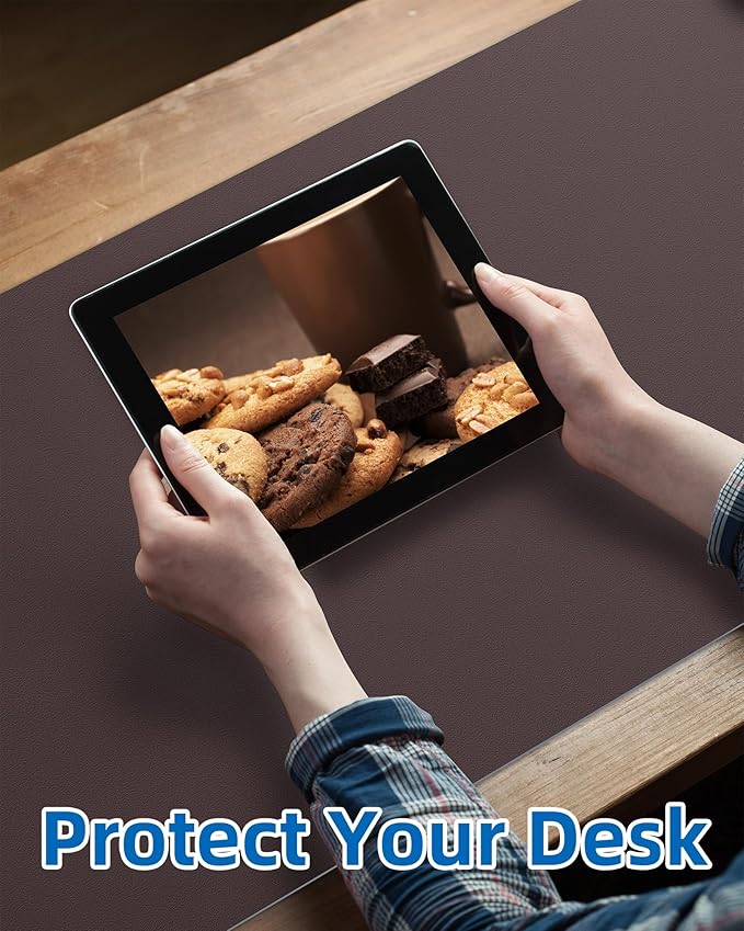 AFIING Leather Desk Pad Protector,Mouse Pad,Office Desk Mat, Non-Slip PU Leather Desk Blotter,Large desk mat,Waterproof Keyboard mat for Office/Home/Decor (Coffee,48"" x 17"")