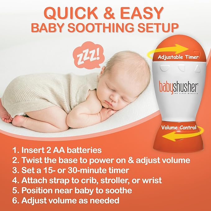 Baby Shusher Portable Sound Machine - Mom-Like 'Shh!' Sound for Baby, Sleeping Soother, Newborn Essentials for Crib, Battery Operated Hush, Travel Friendly, Shower & Registry Gift - 1 Count