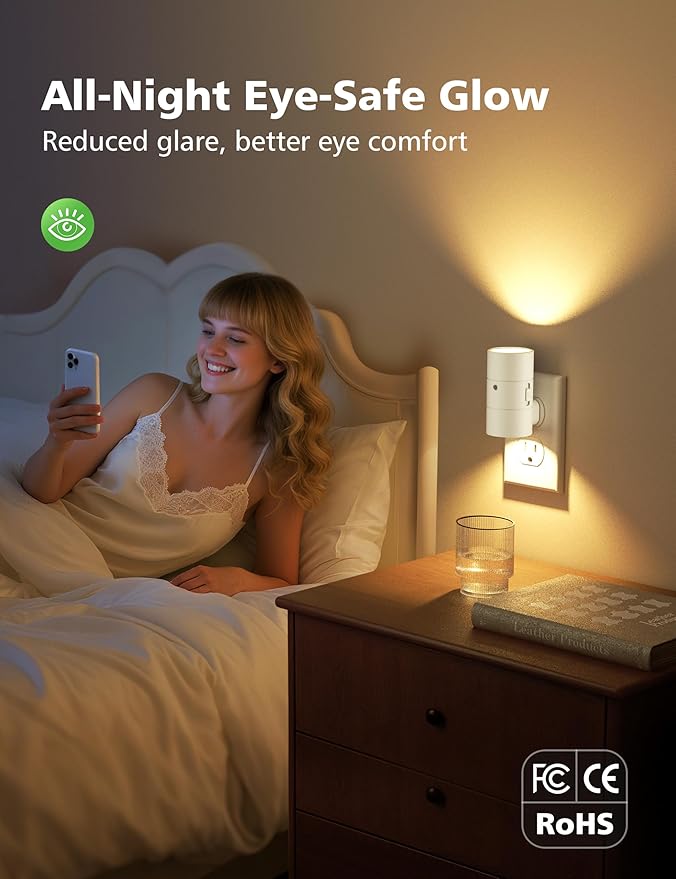 Night Lights Plug Into Wall,3 Color Temperatures LED Night Light Plug in,Dusk to Dawn Sensor,0-100LM Adjustable Brightness,Dimmable Night Lights for Hallway Bathroom Stair Bedroom,White,6 Pack