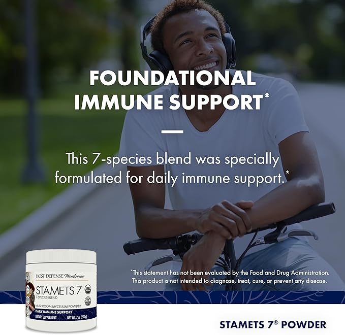 Host Defense Stamets 7 Mushroom Powder - 7 Species Blend - Mushroom Supplement for Immune Support with Royal Sun Blazei, Cordyceps, Reishi, Maitake, Lion's Mane, Chaga & Mesima - 7 oz (133 Servings)*