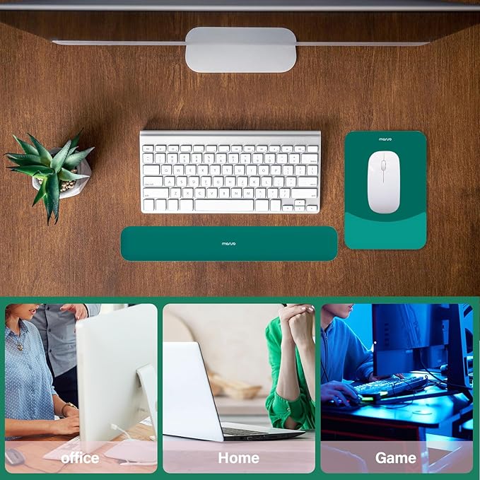 MOSISO Wrist Rest Support for Mouse Pad&Keyboard Set, Rectangular Ergonomic Mousepad Non-Slip Base Home/Office Pain Relief&Easy Typing Pad with Neoprene Cloth&Raised Curved Memory Foam, Teal Green