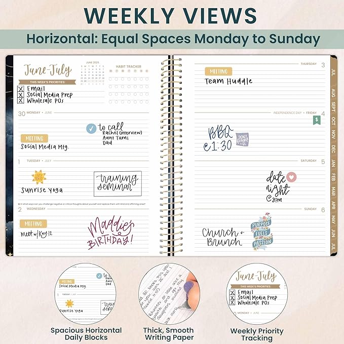 bloom daily planners 2025-2026 (8.5" x 11") Academic Year Day Planner (July 2025 - July 2026) - Weekly & Monthly Dated Agenda Organizer with Stickers & Tabs - Midnight Sky