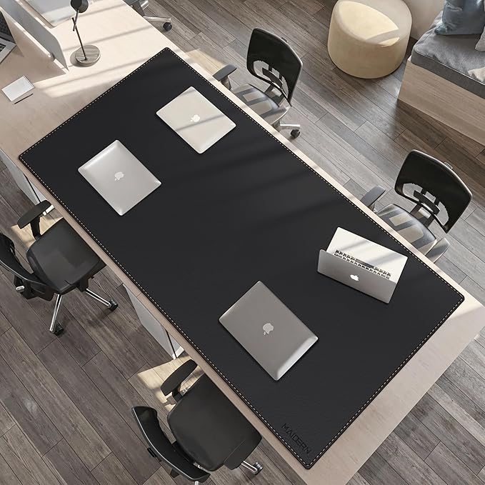 MAIDERN Leather Desk Mat Large XL, 74.8” x 35.4” Reversible Office Desk Pad Mat, Cork & Leather Large Mouse pad for Desk, Waterproof Computer Desk Mat for Gaming Home Office (Black)