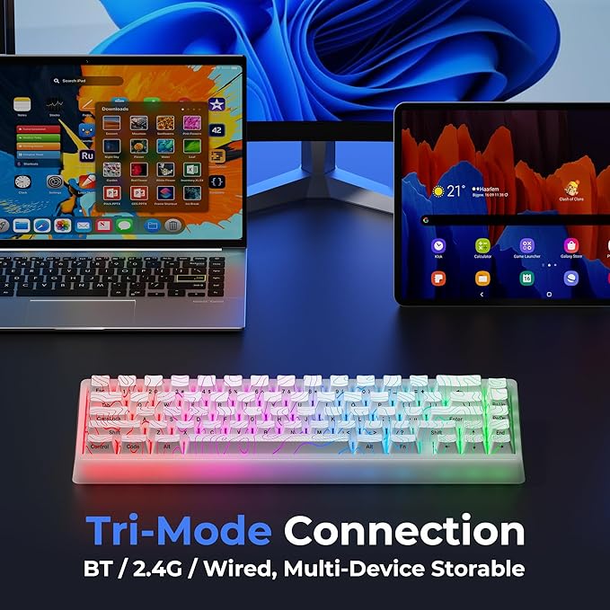 HITIME x XVX M67 Wireless 60% Percent Keyboard, QMK/VIA Topographic Gaming Keyboard, Tri-Mode Thocky Creamy Mechanical Key Board, Hot Swappable Gasket Mount RGB IMD Tech for Win/Mac(JadeStone)