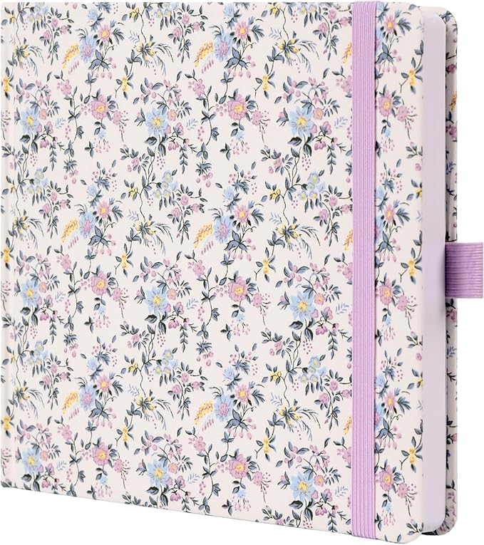 TIEFOSSI Dotted Journal Notebook, Dot Grid Notebook for Women Men, Fabric Flower Journal, 160 GSM Thick Paper, 160 Numbered Pages with Gold Edges, 8 x 8 Square Diary