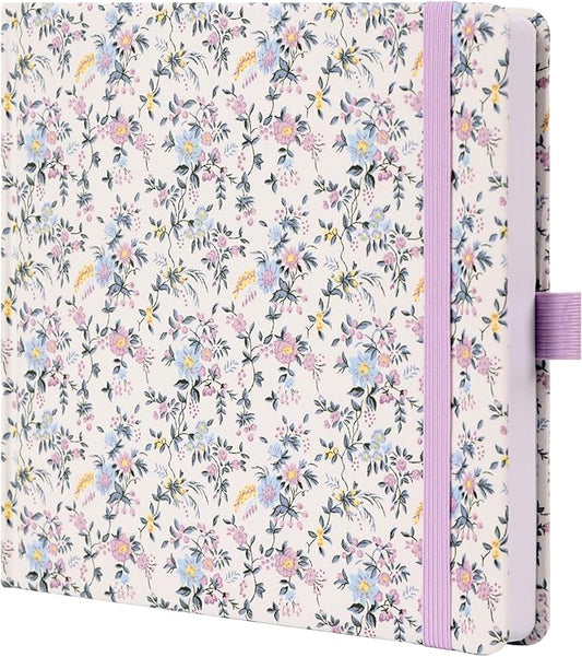 TIEFOSSI Dotted Journal Notebook, Dot Grid Notebook for Women Men, Fabric Flower Journal, 160 GSM Thick Paper, 160 Numbered Pages with Gold Edges, 8 x 8 Square Diary