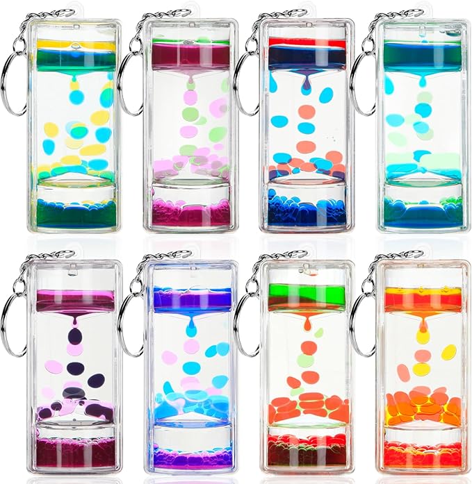 8pcs Liquid Timers Keychain Set for Stress Relief and Sensory Play, Durable and Colorful Fidget Keychain, Perfect for Boys’ Backpacks, Fun Science Gift for Teens, Portable and Convenient