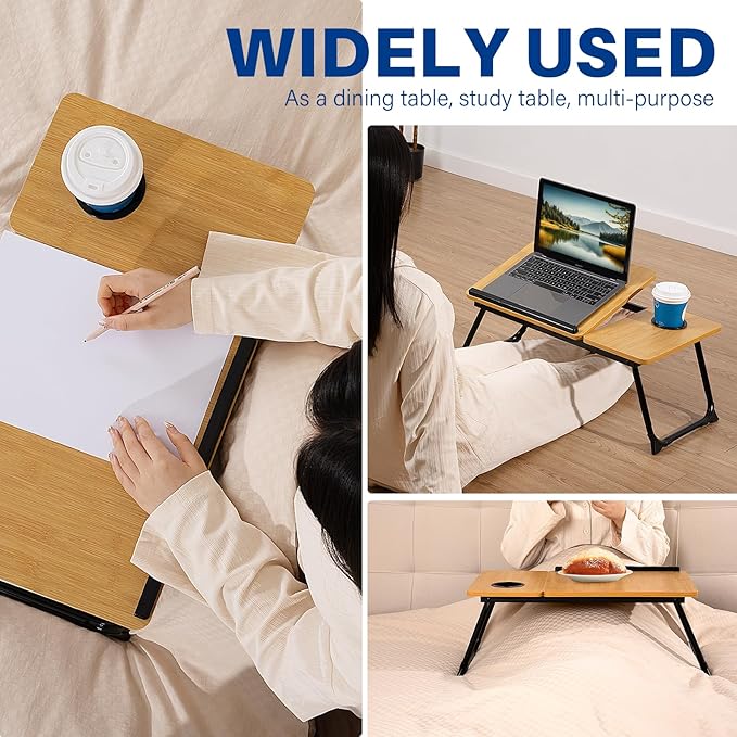 Laptop Desk for Bed Couch, Adjustable Foldable Bed Table with Cup Holder, Breakfast Serving Tray, Portable Laptop Lap Desk Stand for Working Reading Writing Eating Gaming (Bamboo Pattern)