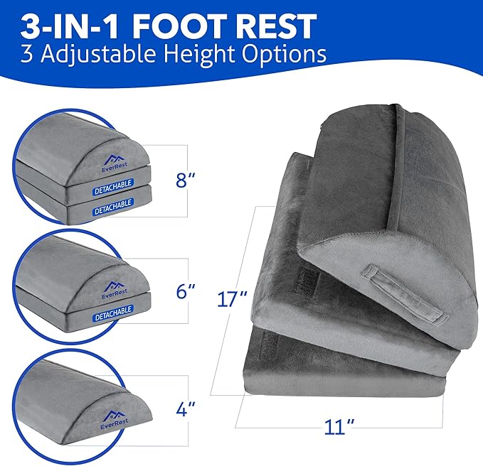 EverRest Under Desk Footrest for Office Use - Warmer Feet, 3 Adjustable Heights - Tall Ergonomic Foot Rest Stool for Gaming Chair, Computer - Leg Support for Work from Home