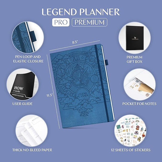 Legend Planner PRO Premium – Large Undated Weekly, Monthly & Budget Planner with Habit Tracker – Life Organizer for Time & Task Management, Goal Setting & Productivity – A4 size (Mystic Blue)