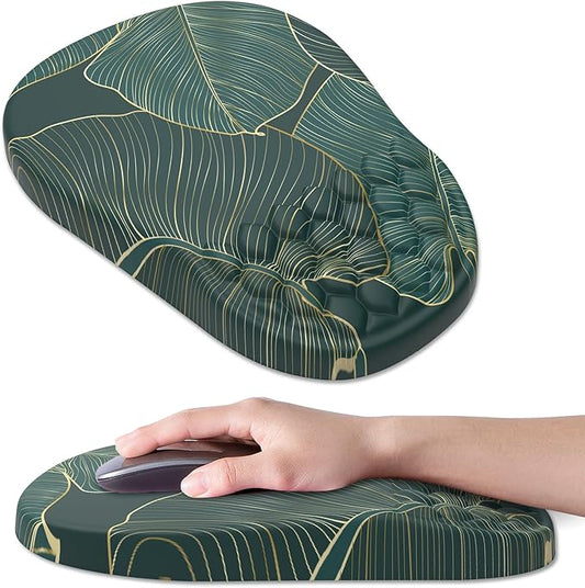Ergonomic Mouse Pad Wrist Support, with Memory Foam & Non-Slip PU Base, Comfortable Massage Design Mouse Pad Relieve Wrist Fatigue&Pain, Suitable for Computer, Office and Home(05Green Leaves)