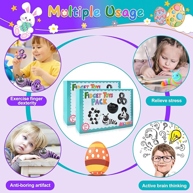 Fidget Toys Kids Pack, Fidget Spinner for Teens, Easter Basket Stuffers Gift for Adults 10PC Sensory Toys Pack for Autism, Desk Toy Stress Relief Toys for ADHD Men Boys