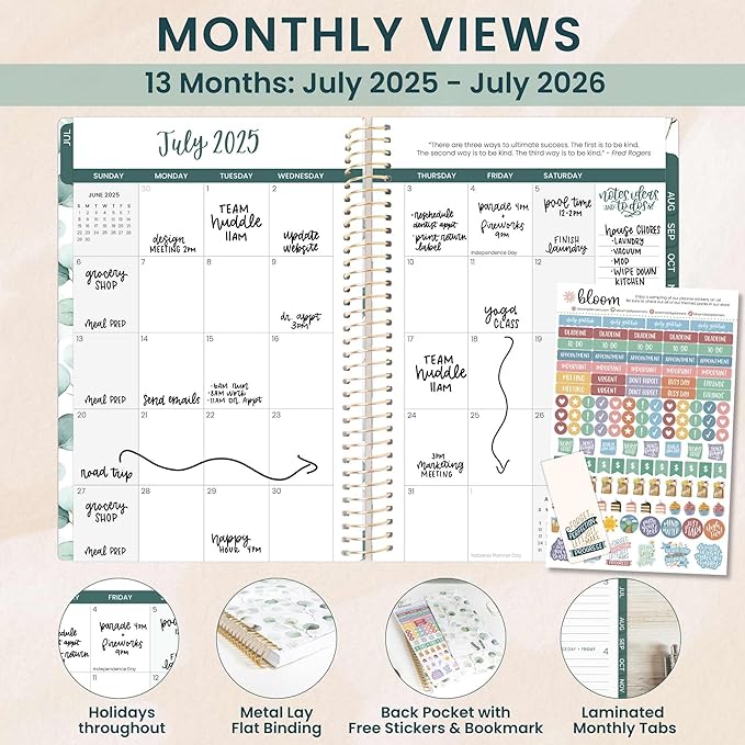 bloom daily planners 2025-2026 Academic Year Daily Planner (July 2025 - July 2026) - A5 Weekly & Monthly Calendar Agenda Organizer Book with Stickers - 5.5" x 8.25" - Boho Greenery