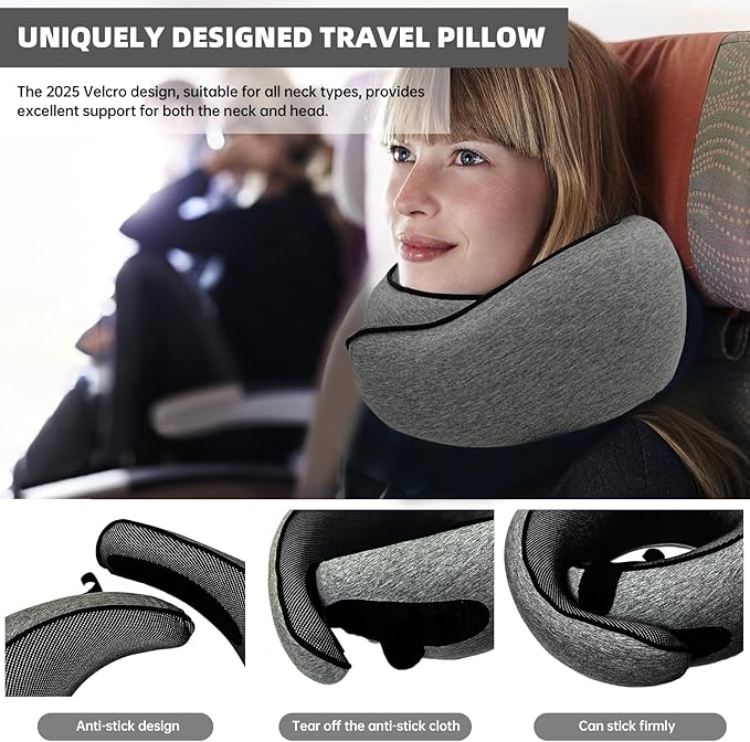 Premium Travel Pillow, 2025 New Memory Foam Neck Pillow, 360° Ergonomic Design Airplane Pillow Travel Pillows for Airplanes, Cars, Offices, Home Use, Ideal for Adults and Kids (Dark Gray)