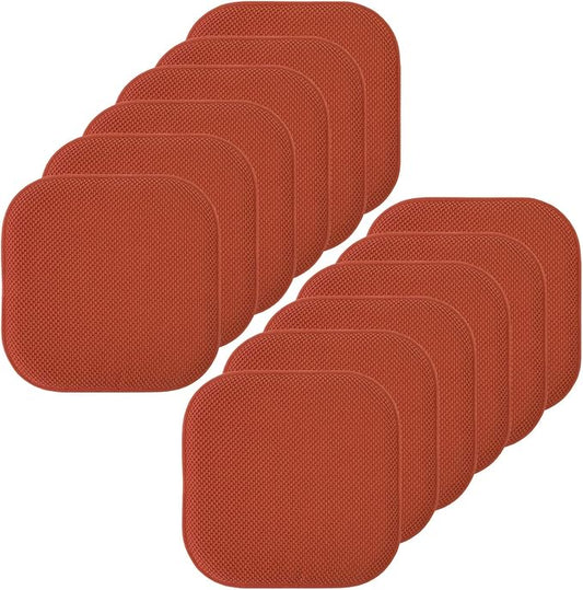 Sweet Home Collection Chair Cushion Memory Foam Pads Honeycomb Pattern Slip Non Skid Rubber Back Rounded Square 16" x 16" Seat Cover, 12 Pack, Rust