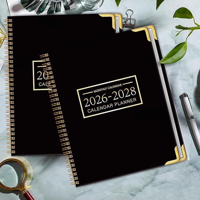 Monthly Planner 2026-2028 Hardcover with Metal Corner 3 Year Calendar 2026-2027-2028 Monthly Calendar Planner 36 Months from Jan 2026-Dec 2028,Large Size 8.5 x 11 Gradient Black for School, Office, Home Planning