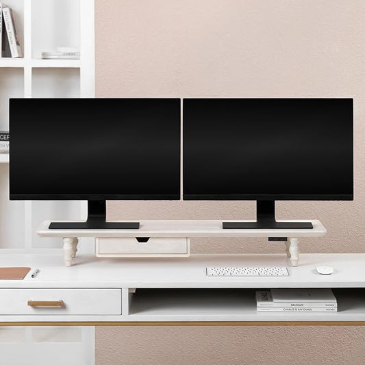 Anji Mountain Monitor Stand - Desktop Organizer & Laptop Riser, Ergonomic Monitor Riser, Space-Saving Monitor Stand for Desk, Durable Construction, Easy Assembly, Ideal for Home & Office,White Wash