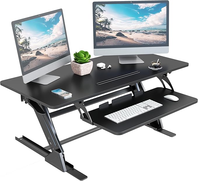 42 inch Stand Up Desk Converter, Height Adjustable Sit Stand Desk Riser, Black, 42PB
