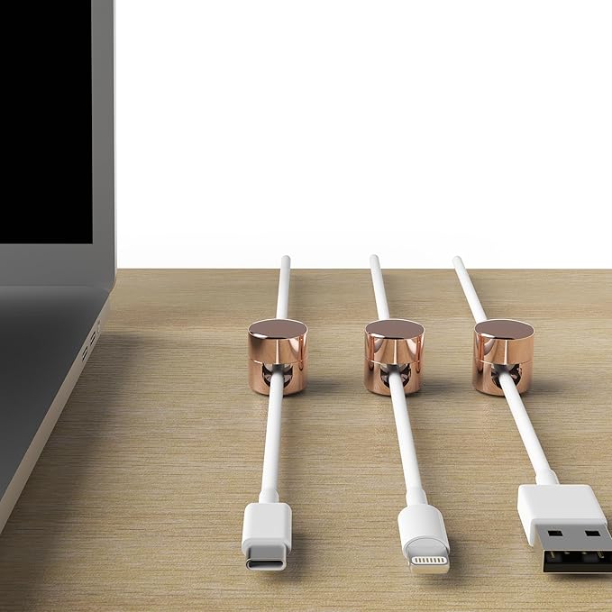 Cable Anchors for Desk Organization | Premium Aluminum Cord Organizers | Charger + Cable Management Clips for Home & Office | Stylish, Sturdy, & Functional | (3 Pack) (Copper)