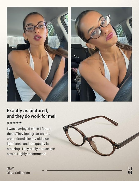 TIJN Olisa Blue Light Blocking Glasses for Women Men,Oval Glasses Frame Bluelight Glasses for Gaming/Computer/Screen