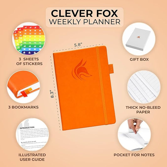 Clever Fox Planner – Undated Weekly & Monthly Planner for Productivity, Time Management & Goals – Organizer Journal – A5 (Orange)