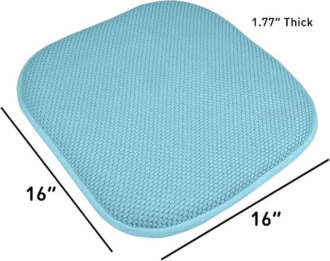 Sweet Home Collection Chair Cushion Memory Foam Pads Honeycomb Pattern Slip Non Skid Rubber Back Rounded Square 16" x 16" Seat Cover, 6 Pack, Teal