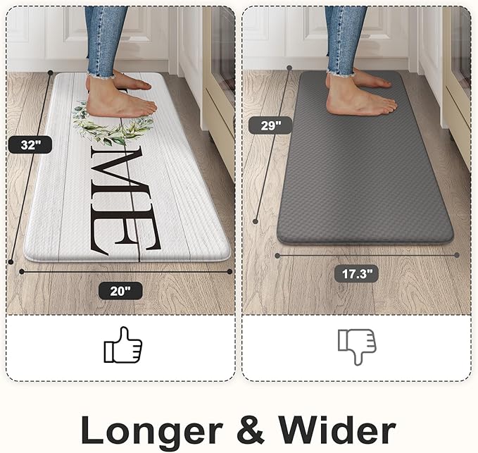 KIMODE Anti Fatigue Kitchen Mat for Floor 20"x32", Farmhouse Kitchen Rug, Cushioned Non Slip Kitchen Mats for Floor, Comfort Farmhouse Kitchen Floor Mat for Sink Laundry Desk White