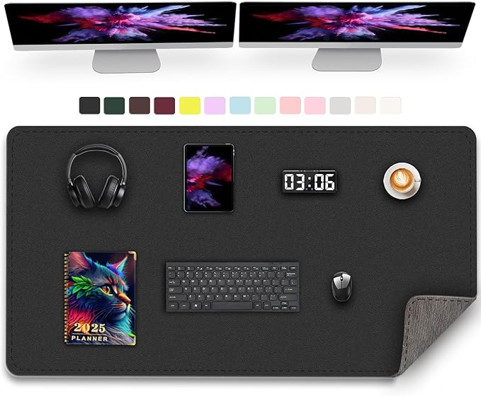 Large Desk Pad, 47.2" x 17" PU Leather Desk Mat for Desktop, Non-Slip Office Desk Mat for Desk, Desk Blotter Pad, Waterproof Computer Pad for Desk, Keyboard Mats for Home & Office (Black)