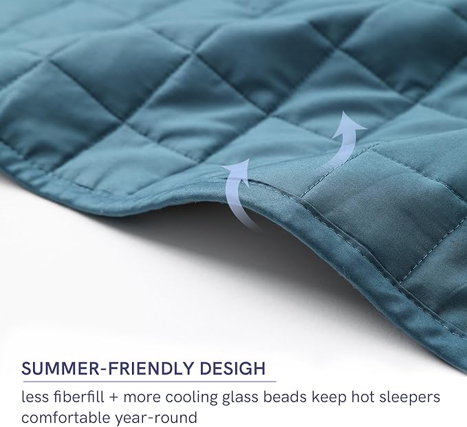YnM Exclusive Weighted Blanket, Organic Long Stapled Cotton Material with Premium Glass Beads (Peacock/Grey Reversible, 60''x80'' 25lbs), Suit for One Person(~240lb) Use on Queen/King Bed