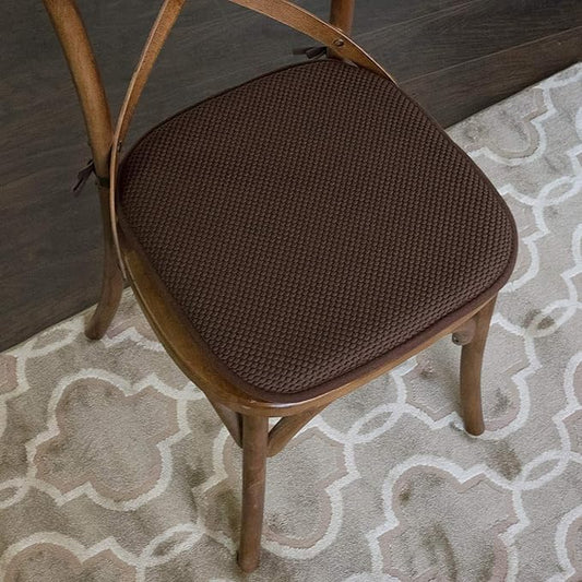 Sweet Home Collection Chair Cushion Memory Foam Pads with Ties Honeycomb Pattern Slip Non Skid Rubber Back Rounded Square 16" x 16" Seat Cover, 12 Pack, Chocolate Brown 12 Pack