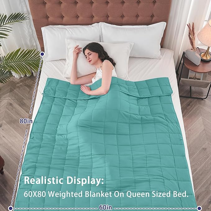 yescool Weighted Blanket for Adults (17 lbs, 60" x 80", Teal) Cooling Heavy Blanket for Sleeping Perfect for 160-180 lbs, Queen Size Breathable Blanket with Premium Glass Bead, Machine Washable