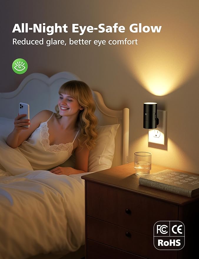 Night Lights Plug Into Wall,3 Color Temperatures LED Night Light Plug in,Dusk to Dawn Sensor,0-100LM Adjustable Brightness,Dimmable Night Lights for Hallway Bathroom Stair Bedroom,Black,2 Pack