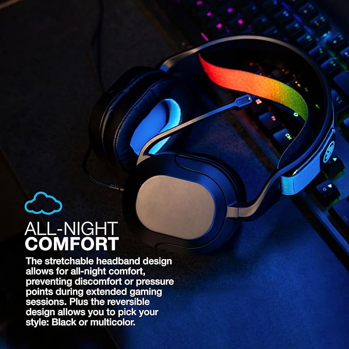 JLab Nightfall Gaming Headset with Near-Field Directional Flip-to-Mute Rotating Boom Mic, 50mm Drivers and Sound Isolating Inner Shelf, Wired 3.5mm for PC, PS5, PS4, Xbox Series X/S, Xbox one, Switch
