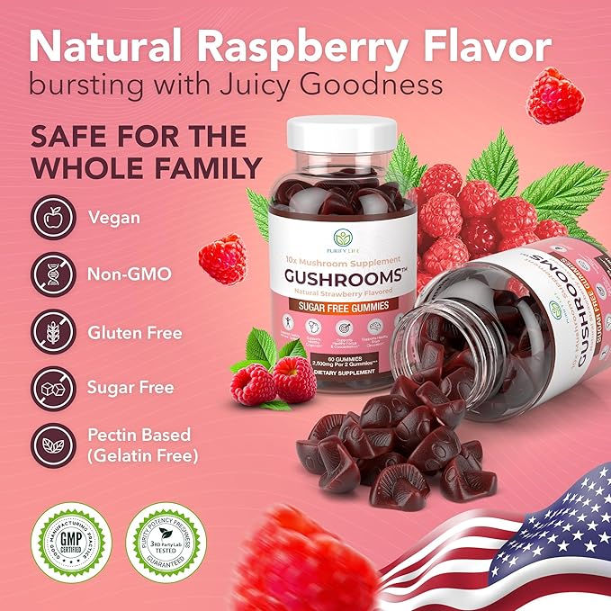 Sugar-Free Mushroom Complex Gummies - Potent 10x Mushroom Supplement with Lions Mane, Chaga, Reishi, Cordyceps Natural Stress Support, Calm Gummies, Nootropic Supplement, No Sugar or Pills