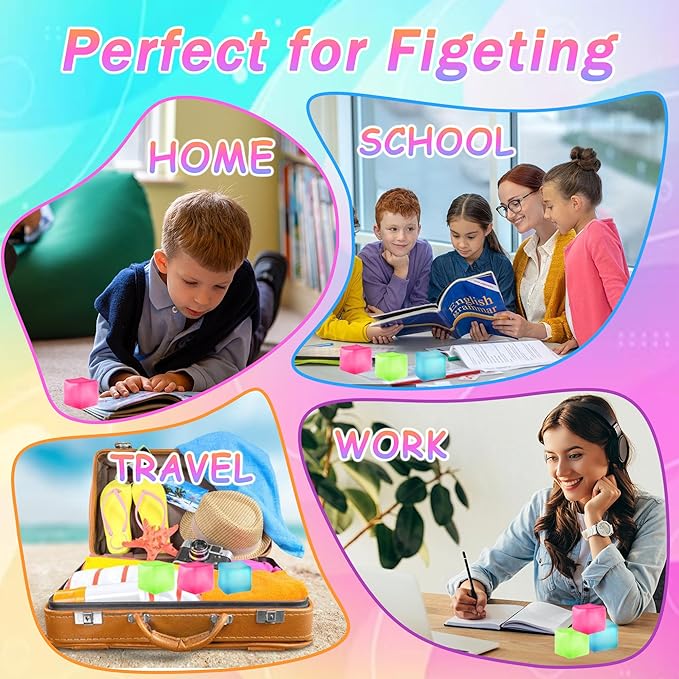 3Pcs Stress Cube Squishy Toys, Slow Rising Ice Cube Stress Balls, Sensory Fidget Toys for Anxiety Relief, Sensory Ice Nee Cube Gel Filled Squishy Ball Toys for ADD/ADHD Kids Adults(Purple,Green,Pink)