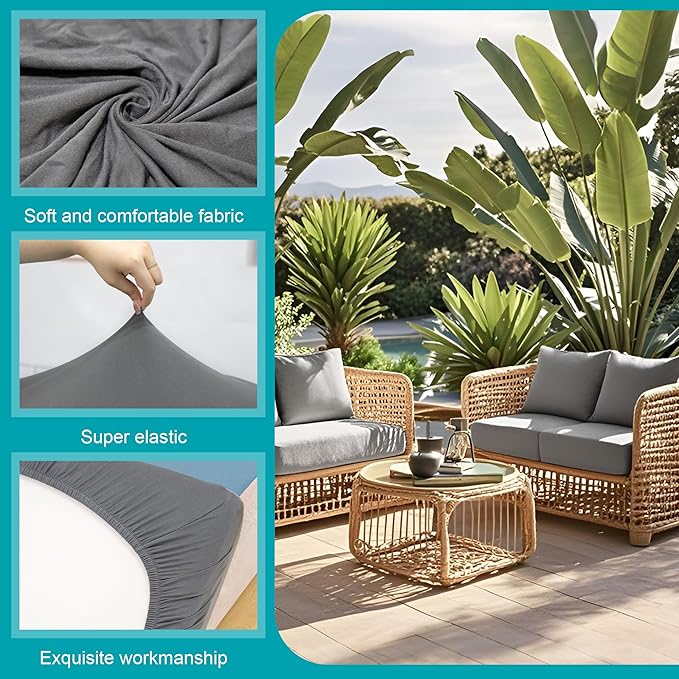 12Pcs Stretch Patio Cushion Covers,Outdoor Couch Covers Replacement,Outdoor Couch & Sofa Slipcovers,for Patio Furniture Cushion Covers,Washable Reusable urniture Protector(Grey,Cover Only)